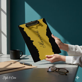 Zwart en gouden klembord met weergegeven naam