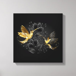 Zwart en Gouden Kolibrie Canvas Afdruk
