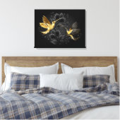 Zwart en gouden kolibrie canvas afdruk (Insitu (Slaapkamer))