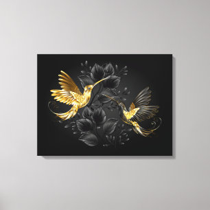 Zwart en gouden kolibrie canvas afdruk