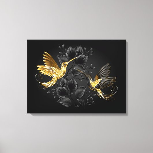 Zwart en gouden kolibrie canvas afdruk (Voorkant)