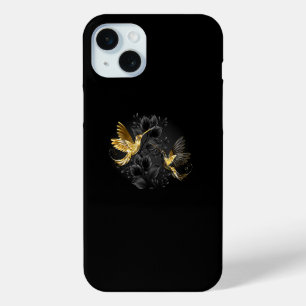 Zwart en gouden kolibrie iPhone 15 mini hoesje