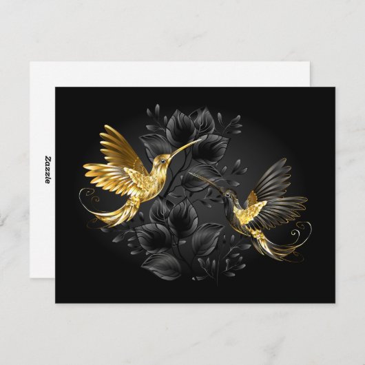 Zwart en gouden kolibrie feestdagenkaart (Voorkant / Achterkant)