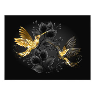 Zwart en gouden kolibrie foto afdruk