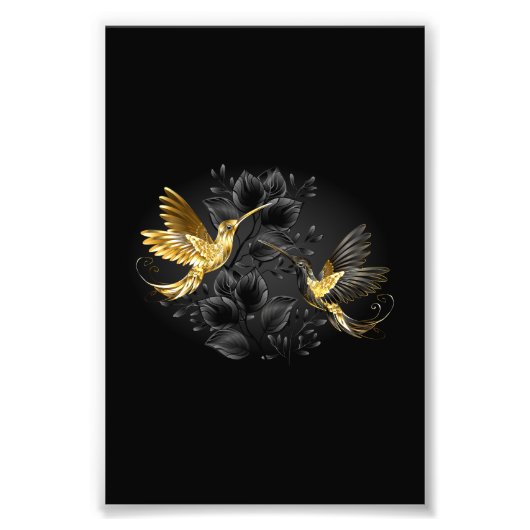 Zwart en gouden kolibrie foto afdruk (Voorkant)
