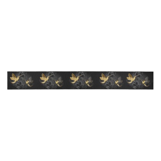 Zwart en Gouden Kolibrie Grosgrain Lint (Voorkant)