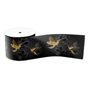 Zwart en Gouden Kolibrie Grosgrain Lint