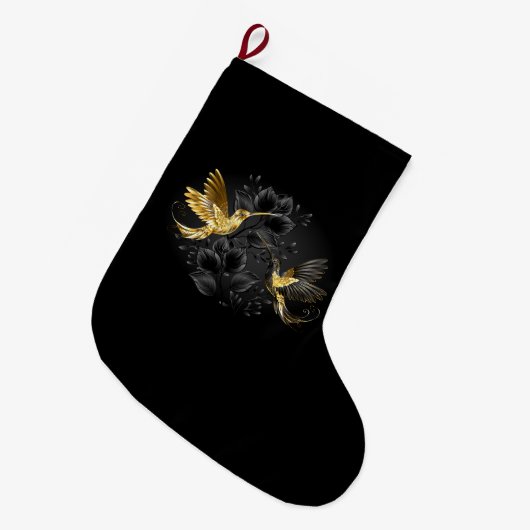 Zwart en gouden kolibrie grote kerstsok (Voorkant (Hangend))