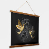 Zwart en Gouden Kolibrie Hangend Wandkleed (Gebogen)