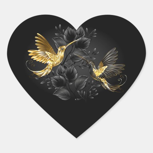 Zwart en gouden kolibrie hart sticker (Voorkant)