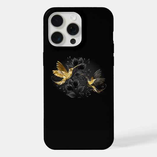 Zwart en gouden kolibrie iPhone hoesje (Achterkant)