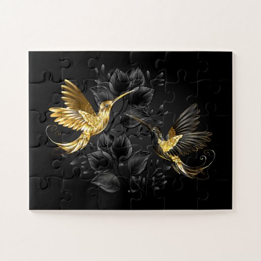 Zwart en gouden kolibrie legpuzzel (Horizontaal)