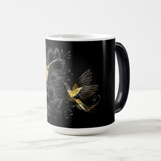 Zwart en gouden kolibrie magische mok (Voorkant rechts)
