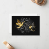 Zwart en gouden kolibrie notitiekaartje (Voorkant / Achterkant in situ)