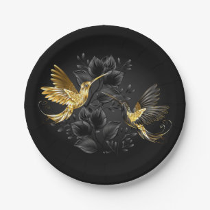 Zwart en Gouden Kolibrie Papieren Bordje