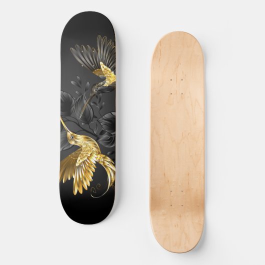Zwart en gouden kolibrie persoonlijk skateboard (Voorkant)