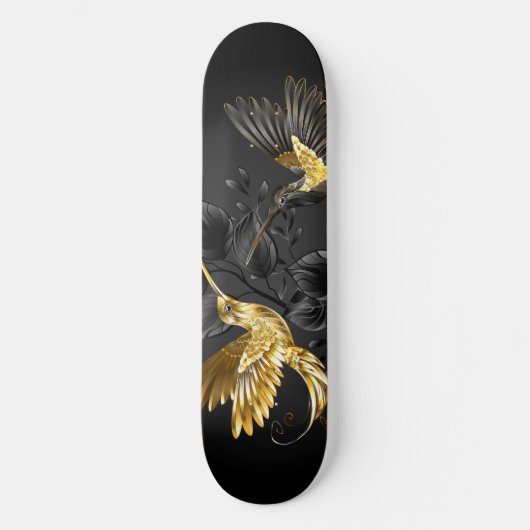 Zwart en gouden kolibrie persoonlijk skateboard (Voorkant)