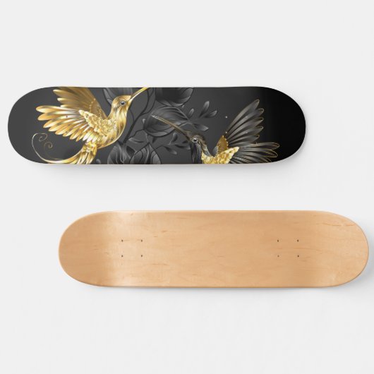 Zwart en Gouden Kolibrie Persoonlijk Skateboard (Horizontaal)
