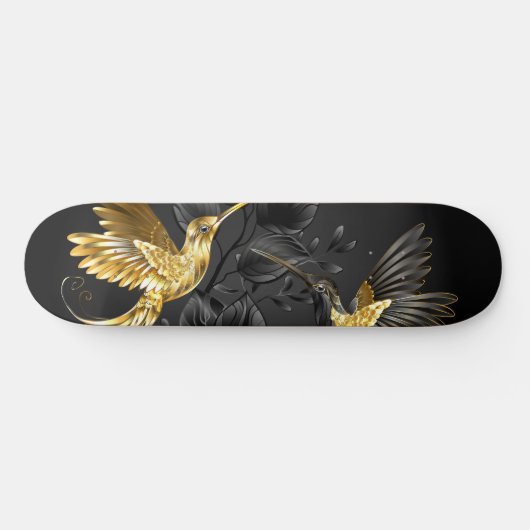 Zwart en Gouden Kolibrie Persoonlijk Skateboard (Horizontaal)