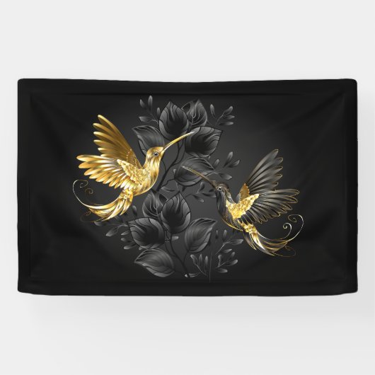 Zwart en gouden kolibrie spandoek (Horizontaal)