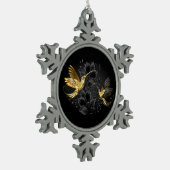 Zwart en Gouden Kolibrie Tin Sneeuwvlok Ornament (Links)