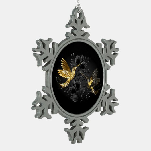 Zwart en Gouden Kolibrie Tin Sneeuwvlok Ornament (Links)
