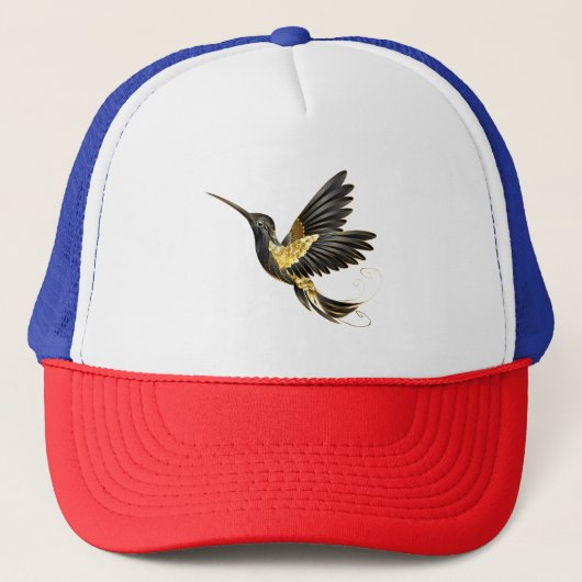 Zwart en gouden kolibrie trucker pet (Voorkant)