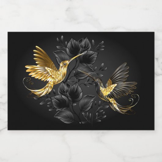 Zwart en Gouden Kolibrie Voedselcontainer Etiket (Enkel label)