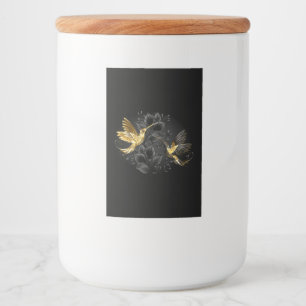 Zwart en Gouden Kolibrie Voedselcontainer Etiket