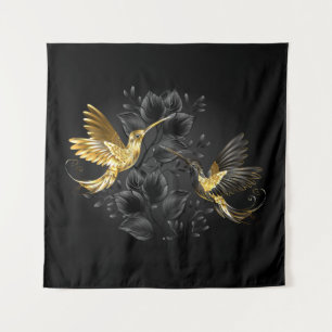 Zwart en gouden kolibrie wandkleed
