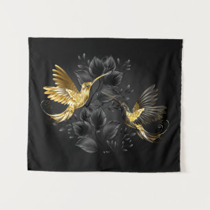 Zwart en gouden kolibrie wandkleed