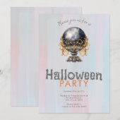 Zwart en Gouden Kristallen Bal Halloween Party Kaart (Voorkant / Achterkant)