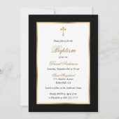Zwart en gouden kruis Elegante script doop Kaart (Voorkant)