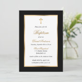 Zwart en gouden kruis Elegante script doop Kaart (Staand voorkant)