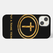 Zwart en gouden kruisnaam sjabloon iPhone hoesje (Achterkant horizontaal)