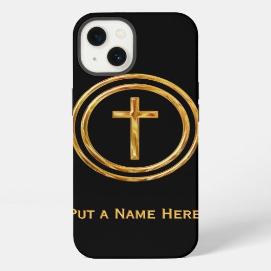 Zwart en gouden kruisnaam sjabloon iPhone hoesje (Achterkant)