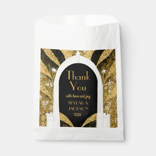 Zwart en gouden kunst Deco Archway Weddenschap Har Bedankzakje (Voorkant)