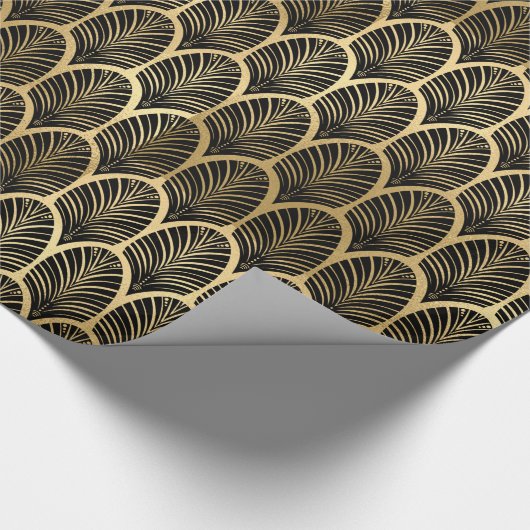 Zwart en gouden kunst Deco Palm Leaf Pattern Cadeaupapier (Hoek)