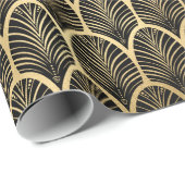 Zwart en gouden kunst Deco Palm Leaf Pattern Cadeaupapier (Rol Hoek)