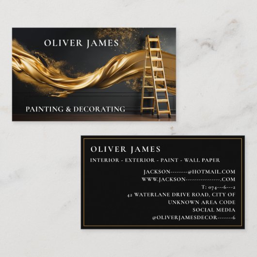 Zwart en gouden ladder metallic verf decorator visitekaartje (Voorkant / Achterkant)