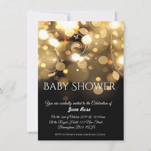 Zwart en Gouden lichten baby shower Kaart (Voorkant)