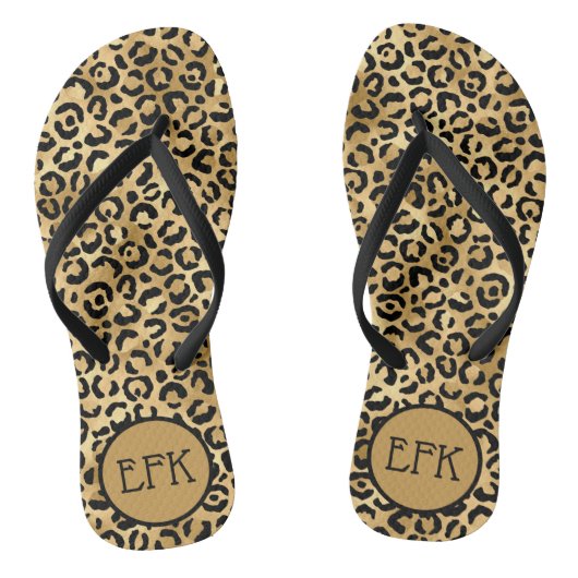 Zwart en gouden luipaard afdrukken Afdrukmonogram Teenslippers (Voetbed)