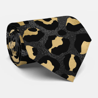 Zwart en gouden luipaardprint stropdas
