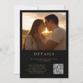 Zwart en gouden luxe bloemenfoto QR-code bruiloft Kaart (Achterkant)