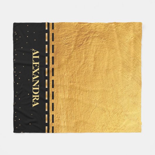 Zwart en gouden luxe design fleece deken (Voorkant (Horizontaal))