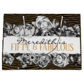 Zwart en gouden luxe gepersonaliseerde 50 en fanta groot cadeauzakje (Voorkant)