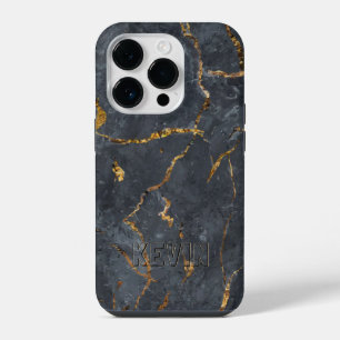 Zwart en gouden luxe marmer textuur iPhone 14 plus hoesje