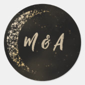 Zwart en Gouden Maan en Achterhuwelijk Ronde Sticker (Voorkant)