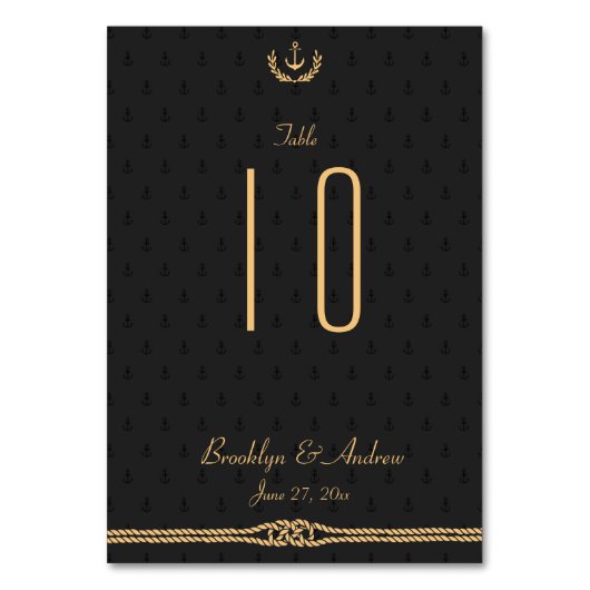 Zwart En Gouden Maritieme Trouwtafel Nummers Kaart (Achterkant)