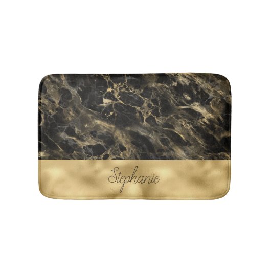 Zwart en Gouden Marmer Monogram Badmat (Voorkant)